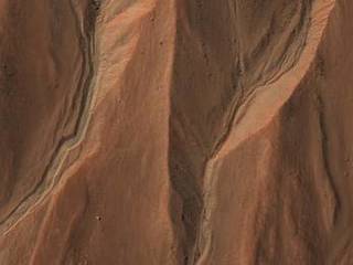 This image from the High Resolution Imaging Science Experiment (HiRISE) camera on NASA's Mars Reconnaissance Orbiter shows gullies near the edge of Hale crater on southern Mars. The view covers an area about 1 kilometer (0.6 mile) across and was taken on Aug. 3, 2009.