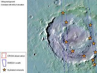 Lyot Crater, pictured here, is one of at least nine craters in the northern lowlands of Mars with exposures of hydrated minerals detected from orbit.