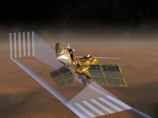 This artist's concept of NASA's Mars Reconnaissance Orbiter at Mars features one of its instruments -- the Mars Climate Sounder -- in action.