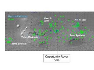 Regions of Mars with Clays and Hydrated Minerals Identified from Orbit