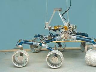 The team developing NASA's Mars Science Laboratory calls this test rover "Scarecrow" because the vehicle does not include a computer brain. Mobility engineers use this test rover to evaluate mobility and suspension performance.