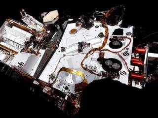 The left eye of the two-camera Mast Camera (Mastcam) instrument on NASA's Mars rover Curiosity took the images combined into this mosaic of the rover's upper deck.