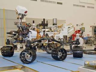 This photograph of the NASA Mars Science Laboratory rover, Curiosity, was taken during mobility testing on June 3, 2011. The location is inside the Spacecraft Assembly Facility at NASA's Jet Propulsion Laboratory, Pasadena, Calif.