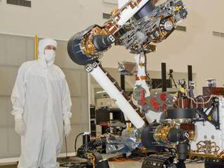 This photograph of the NASA Mars Science Laboratory rover, Curiosity, was taken during testing on June 3, 2011. The location is inside the Spacecraft Assembly Facility at NASA's Jet Propulsion Laboratory, Pasadena, Calif.