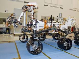 This photograph of the NASA Mars Science Laboratory rover, Curiosity, was taken during mobility testing on June 3, 2011. The location is inside the Spacecraft Assembly Facility at NASA's Jet Propulsion Laboratory, Pasadena, Calif.