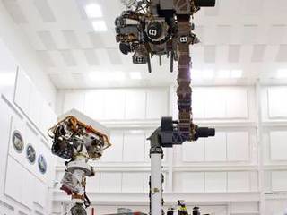 This photograph of the NASA Mars Science Laboratory rover, Curiosity, was taken during testing on June 3, 2011. The location is inside the Spacecraft Assembly Facility at NASA's Jet Propulsion Laboratory, Pasadena, Calif.