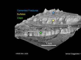 The lower portion of a mountain inside Gale crater on Mars contains layers that may be examined by NASA's Mars Science Laboratory.