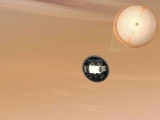 This is an artist's concept of the Mars Science Laboratory Curiosity rover parachute system.