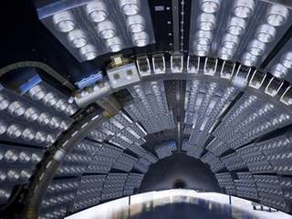 In the Payload Hazardous Servicing Facility at NASA's Kennedy Space Center in Florida, the fairing acoustic protection (FAP) system lines the inside of the Atlas V payload fairing for NASA's Mars Science Laboratory (MSL) mission.