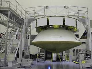 NASA's Mars Science Laboratory spacecraft has been fully stacked for flight in this photograph from inside the Payload Hazardous Servicing Facility at NASA Kennedy Space Center, Fla., in October 2011.
