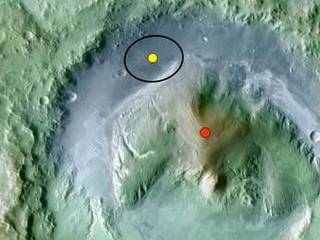 Color coding in this image of Gale Crater on Mars represents differences in elevation.