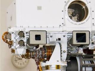 This view of the head of the remote sensing mast on the Mars Science Laboratory mission's rover, Curiosity, shows seven of the 17 cameras on the rover.