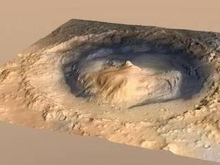 Gale Crater, where the rover Curiosity of NASA's Mars Science Laboratory mission will land in August 2012, contains a mountain rising from the crater floor.