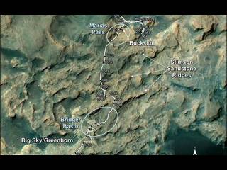 This map shows the route on lower Mount Sharp that NASA's Curiosity followed between April 19, 2015, and Nov. 5, 2015.
