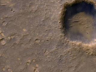 Near the lower left corner of this view is the three-petal lander platform that NASA's Mars Exploration Rover Spirit drove off in January 2004.