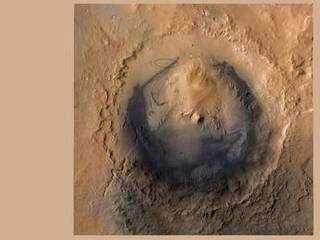 As of June 2012, the target landing area for NASA's Mars Science Laboratory mission is the ellipse marked on this image of Gale Crater.