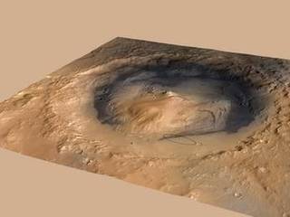 As of June 2012, the target landing area for NASA's Mars Science Laboratory mission is the ellipse marked on this image of Gale Crater.
