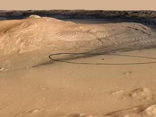 As of June 2012, the target landing area for Curiosity, the rover of NASA's Mars Science Laboratory mission, is the ellipse marked on this image. The ellipse is about 12 miles long and 4 miles wide (20 kilometers by 7 kilometers).