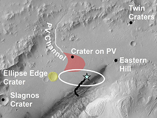 This image of the northwestern portion of Mars' Gale Crater and terrain north of it, from the European Space Agency's Mars Express orbiter, provides a locator map for some features visible in an October 2017 panorama from NASA's Curiosity Mars rover.