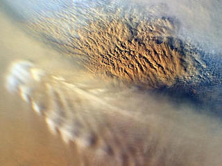 This close-up image of a dust storm on Mars was acquired by the Mars Color Imager instrument on NASA's Mars Reconnaissance Orbiter on Nov. 7, 2007.