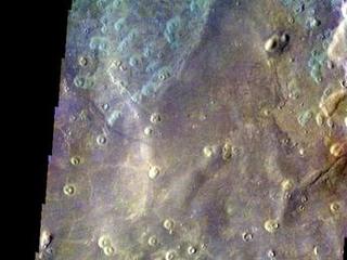 This image of a crater in Acidalia Planitia was acquired March 8, 2003, during northern summer.
