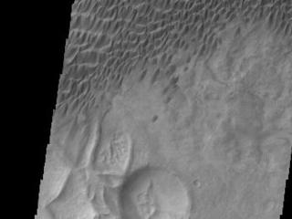 A large sandsheet with surface dune forms is shown in today's image of Aonia Terra.