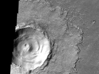 This crater, located in Chryse Planitia, is relatively unmodified, meaning it appears very much like it did when it first formed.