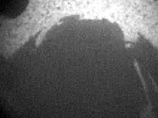 This is the first image taken by NASA's Curiosity rover, which landed on Mars the evening of Aug. 5 PDT (morning of Aug. 6 EDT).