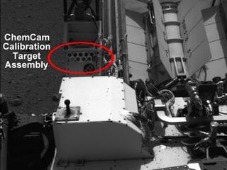 This image shows the calibration target for the Chemistry and Camera (ChemCam) instrument on NASA's Curiosity rover.