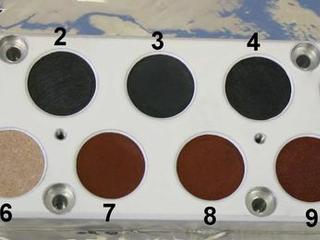 This image shows the calibration target for the Chemistry and Camera instrument on NASA's Curiosity rover before it was installed on the rover and readied for launch.