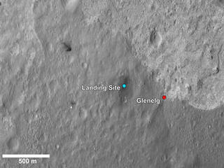 This image shows the landing site of NASA's Curiosity rover and destinations scientists want to investigate.