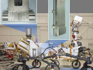 This image of NASA's Curiosity rover shows the location of the two components of the Dynamic Albedo of Neutrons instrument.