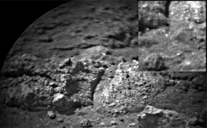 Images taken before and after NASA's Curiosity rover shot its laser 50 times are shown here.