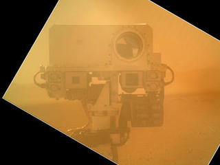 On Sol 32 (Sept. 7, 2012) the Curiosity rover used the Mars Hand Lens Imager (MAHLI) located on its arm to obtain this self-portrait.