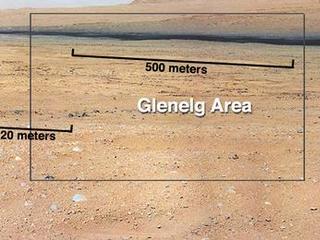 This mosaic from the Mast Camera on NASA's Curiosity rover shows the view looking toward the "Glenelg" area, where three different terrain types come together.