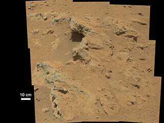 NASA's Curiosity rover found evidence for an ancient, flowing stream on Mars at a few sites, including the rock outcrop pictured here, which the science team has named "Hottah" after Hottah Lake in Canada's Northwest Territories.