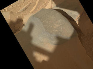 NASA's Mars rover Curiosity held its Mars Hand Lens Imager (MAHLI) camera about 10.5 inches (27 centimeters) away from the top of a rock called "Bathurst Inlet" for a set of eight images combined into this merged-focus view of the rock.