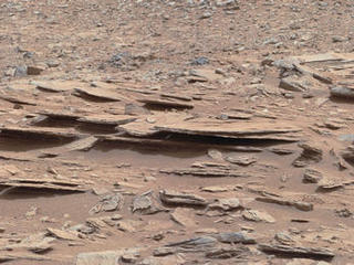 The NASA Mars rover Curiosity used its Mast Camera (Mastcam) during the mission's 120th Martian day, or sol (Dec. 7, 2012), to record this view of a rock outcrop informally named "Shaler."