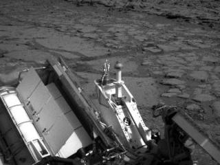 The NASA Mars rover Curiosity used its left Navigation Camera to record this view of the step down into a shallow depression called "Yellowknife Bay."
