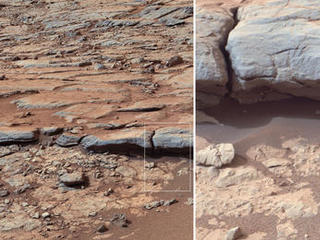 The right Mast Camera (Mastcam) of NASA's Curiosity Mars rover provided this view of the lower stratigraphy at "Yellowknife Bay" inside Gale Crater on Mars.