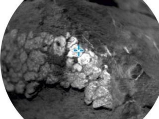 This image shows ChemCam's close-up of the rock named "Rapitan" with the analysis of its elemental composition.