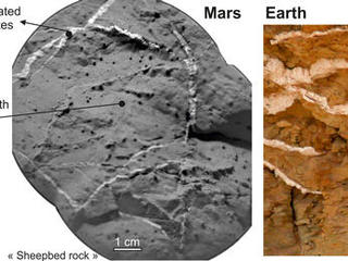This set of images shows the similarity of sulfate-rich veins seen on Mars by NASA's Curiosity rover to sulfate-rich veins seen on Earth.