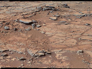 From a position in the shallow "Yellowknife Bay" depression, NASA's Mars rover Curiosity used its right Mast Camera (Mastcam) to take the telephoto images combined into this panorama of geological diversity.