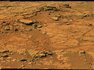 From a position in the shallow "Yellowknife Bay" depression, NASA's Mars rover Curiosity used its right Mast Camera (Mastcam) to take the telephoto images combined into this panorama of geological diversity.