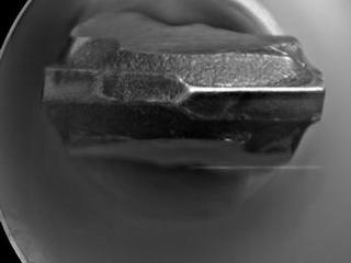 This head-on view shows the tip of the drill bit on NASA's Mars rover Curiosity.