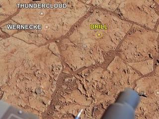 NASA's Mars rover Curiosity used its Mast Camera (Mastcam) to take the images combined into this mosaic of the drill area, called "John Klein."