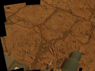 NASA's Mars rover Curiosity used its Mast Camera (Mastcam) to take the images combined into this mosaic of the drill area, called "John Klein."