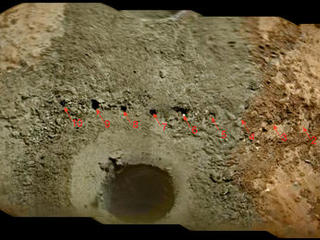 A day after NASA's Mars rover Curiosity drilled the first sample-collection hole into a rock on Mars, the rover's Chemistry and Camera (ChemCam) instrument shot laser pulses into the fresh rock powder that the drilling generated.