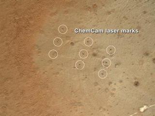 This image from the Mars Hand Lens Imager (MAHLI) on NASA's Mars rover Curiosity shows details of rock texture and color in an area where the rover's Dust Removal Tool (DRT) brushed away dust that was on the rock.