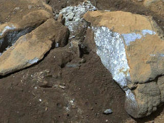 The Mast Camera (Mastcam) on NASA's Mars rover Curiosity showed researchers interesting internal color in this rock called "Sutton_Inlier," which was broken by the rover driving over it.
